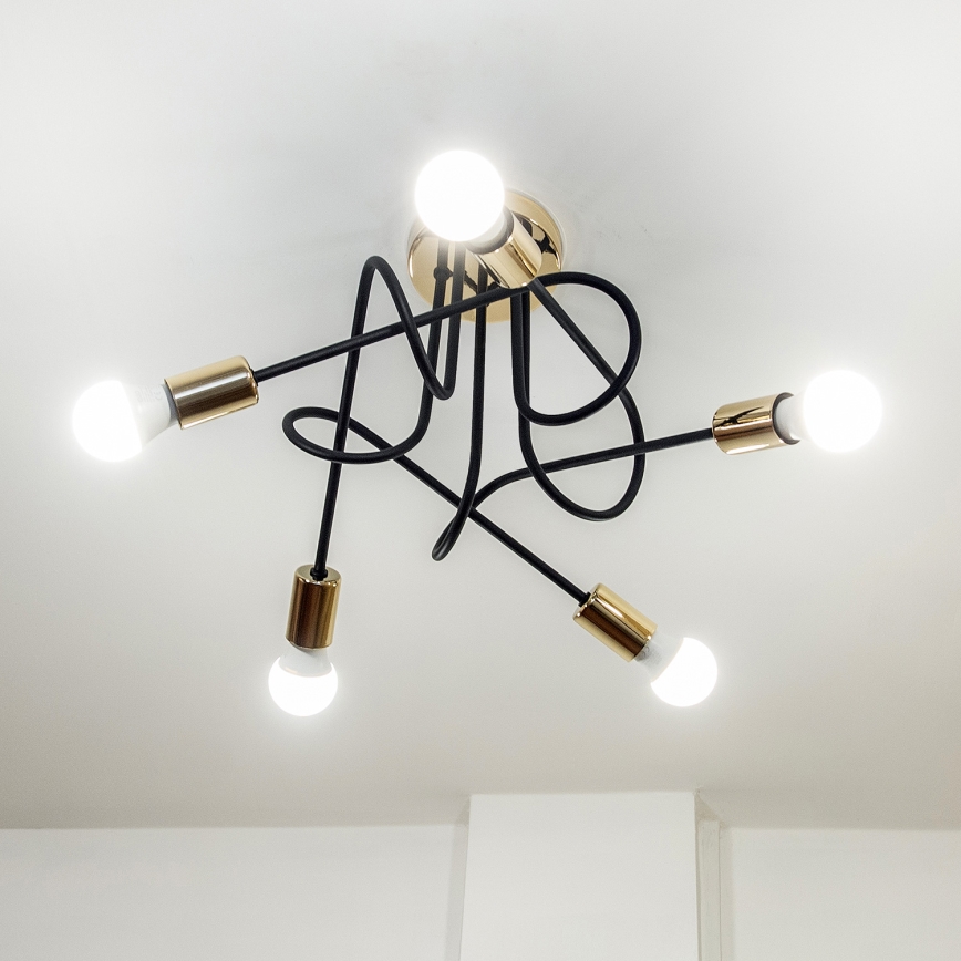 Плафониера OXFORD 5xE27/15W/230V златисто/черно