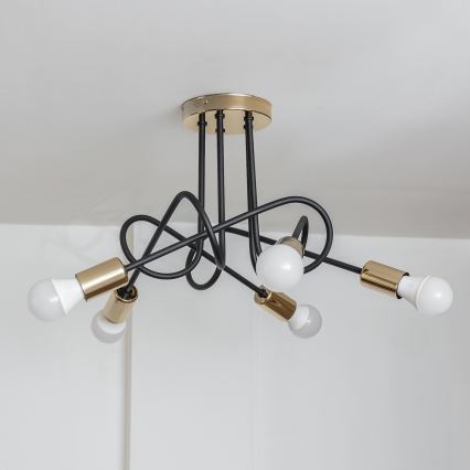 Плафониера OXFORD 5xE27/15W/230V златисто/черно