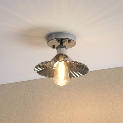 Плафониера TRISH 1xE27/15W/230V, лъскав хром/опушено черно