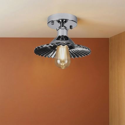 Плафониера TRISH 1xE27/15W/230V, лъскав хром/опушено черно