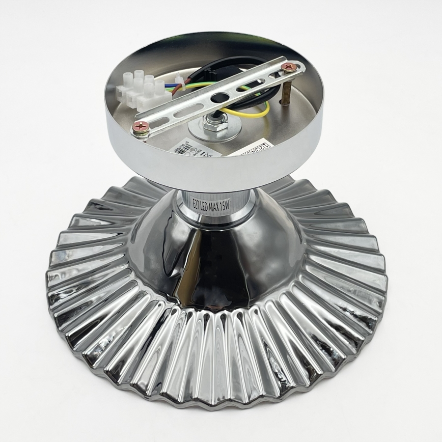 Плафониера TRISH 1xE27/15W/230V, лъскав хром/опушено черно