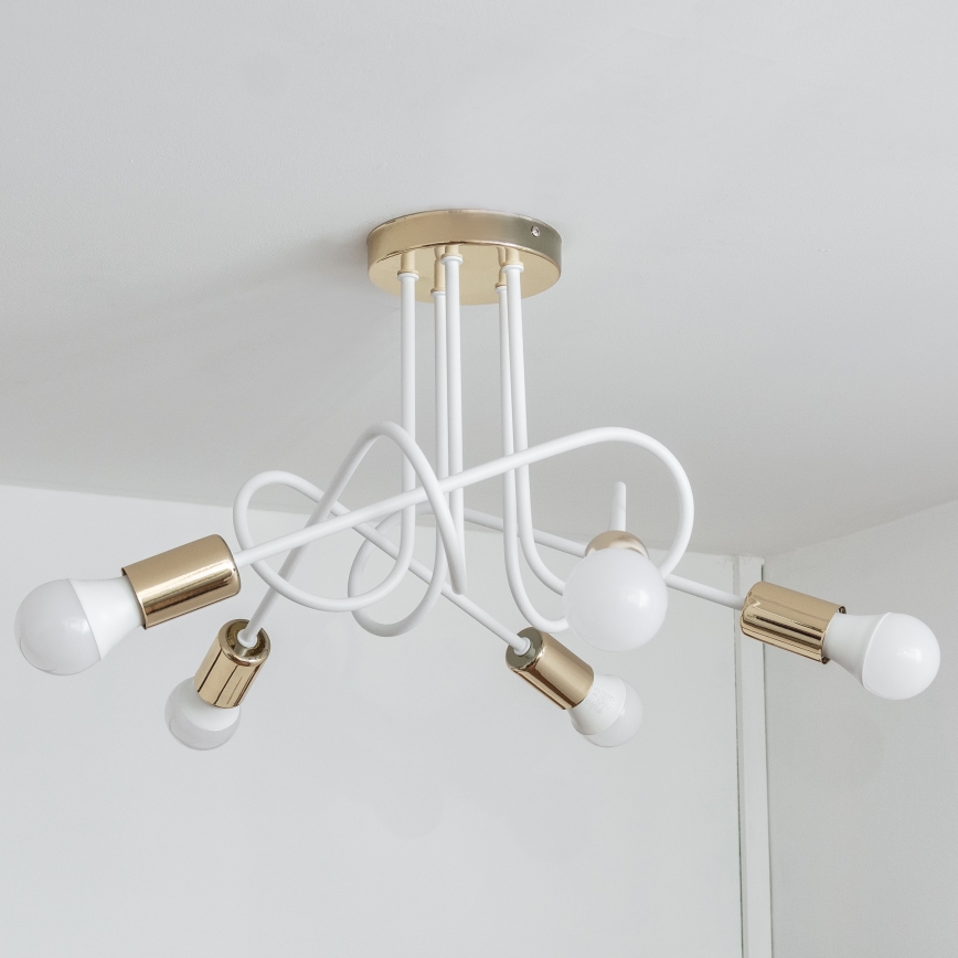 Плафонна лампа OXFORD 5xE27/15W/230V златисто/бяло