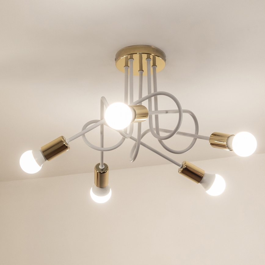 Плафонна лампа OXFORD 5xE27/15W/230V златисто/бяло