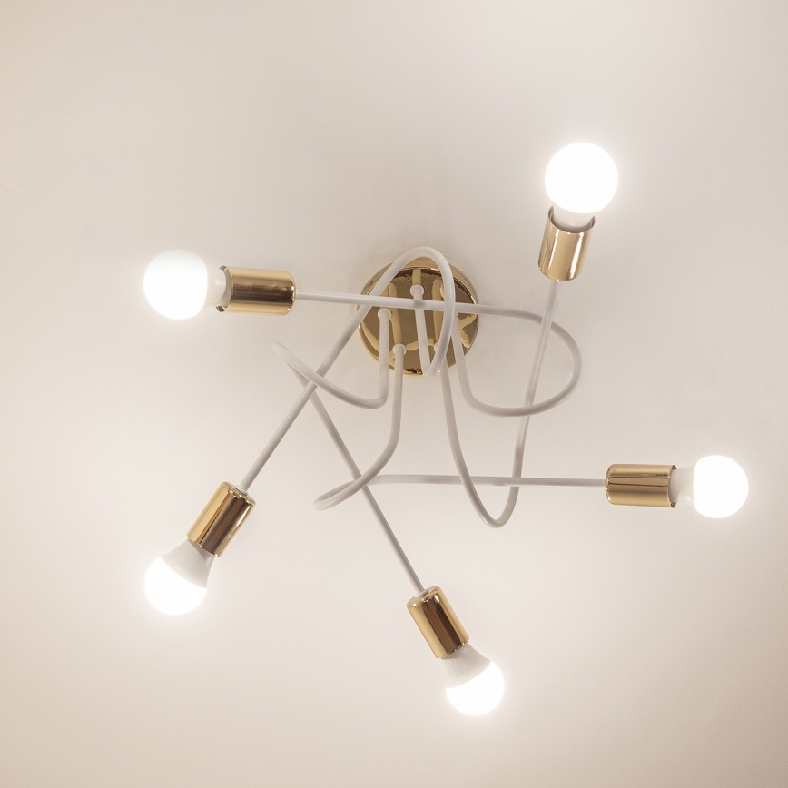 Плафонна лампа OXFORD 5xE27/15W/230V златисто/бяло