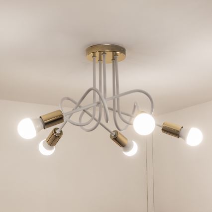 Плафонна лампа OXFORD 5xE27/15W/230V златисто/бяло