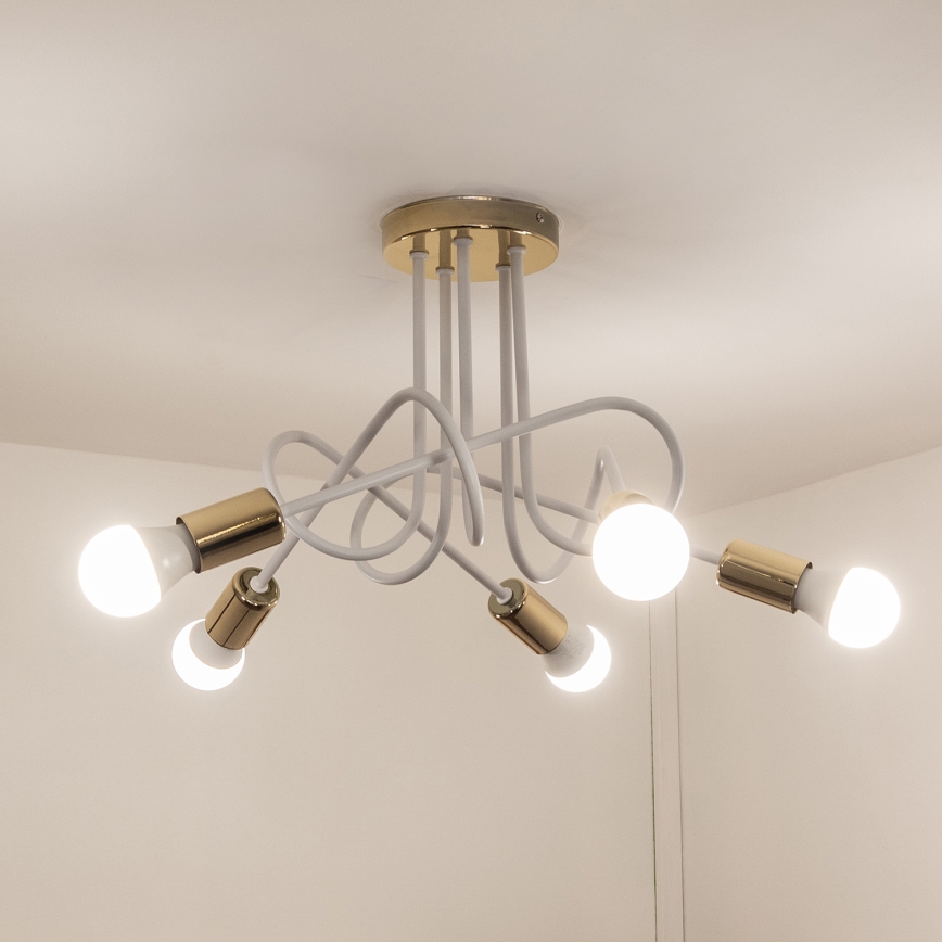 Плафонна лампа OXFORD 5xE27/15W/230V златисто/бяло