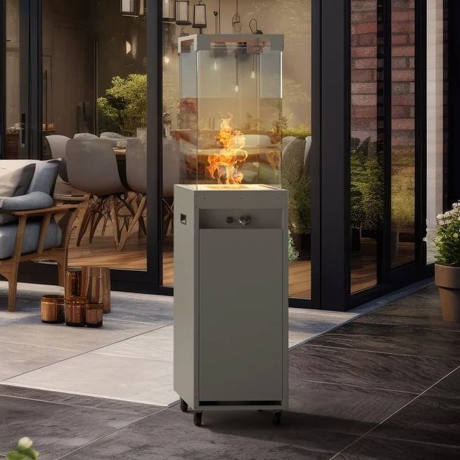 Planika - Екстериорен газ камина 142x36 см 8kW 1xAAA сив + защитно покритие
