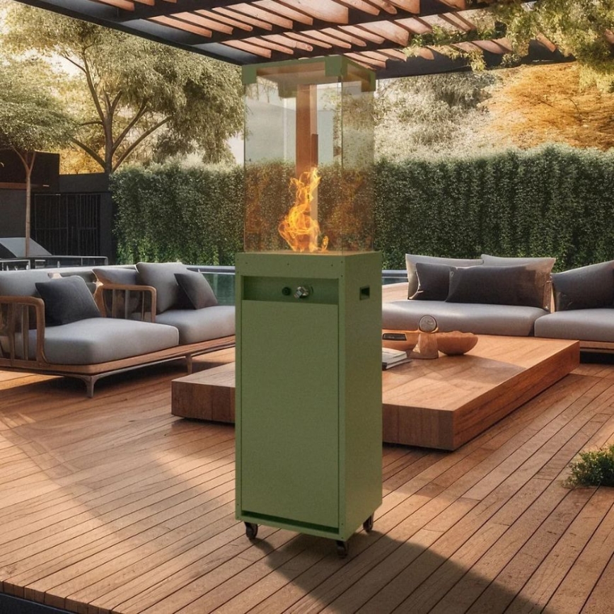 Planika - Екстериорен газ камина 142x36 см 8kW 1xAAA зелен + защитно покритие