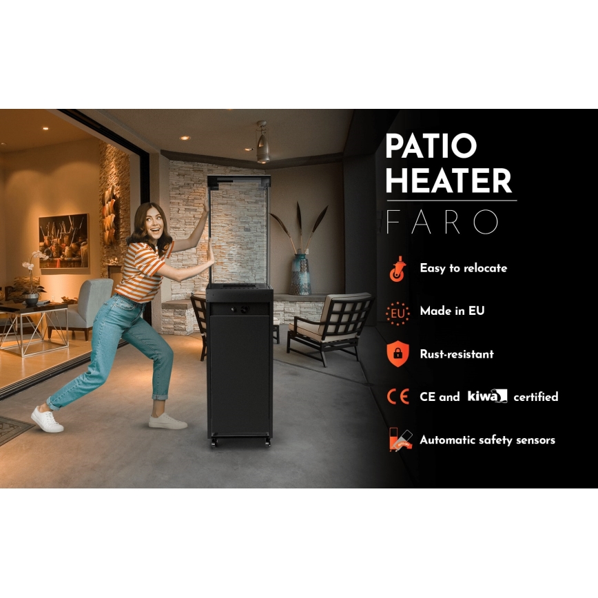 Planika - Екстериорен газ камина 142x36 см 8kW 1xAAA черен + защитно покритие