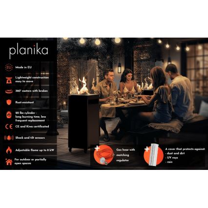 Planika - Екстериорен газ камина 142x36 см 8kW 1xAAA черен + защитно покритие