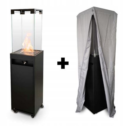 Planika - Екстериорен газ камина 142x36 см 8kW 1xAAA черен + защитно покритие