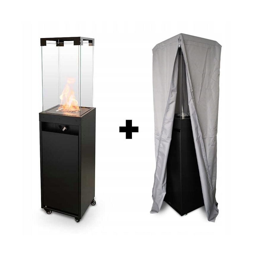 Planika - Екстериорен газ камина 142x36 см 8kW 1xAAA черен + защитно покритие