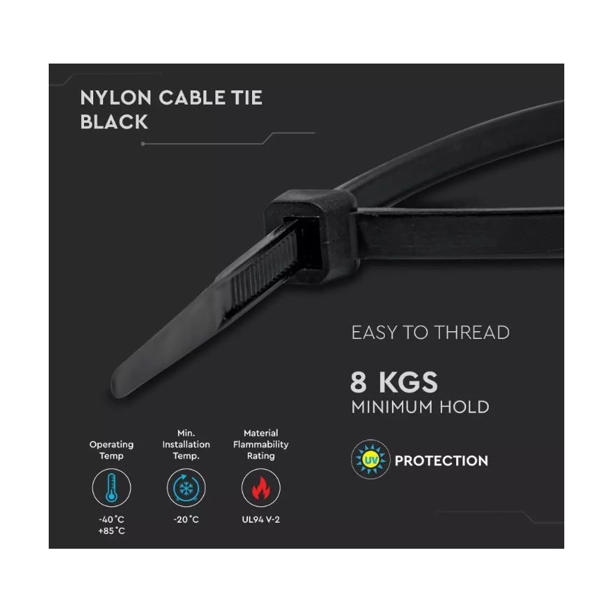 Пластмасови кабелни превръзки 2,5x100мм 100 бр. черни