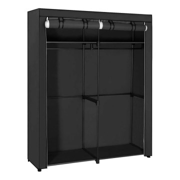 Платнен гардероб за съхранение с рафтове и лост за дрехи MATIS 140x174 cm черен
