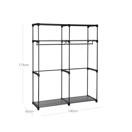 Платнен гардероб за съхранение с рафтове и лост за дрехи MATIS 140x174 cm черен