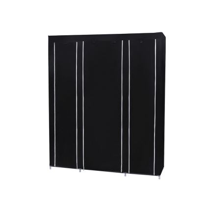 Платнен гардероб за съхранение с рафтове и лост за дрехи MATIS 150x175x45 cm черен