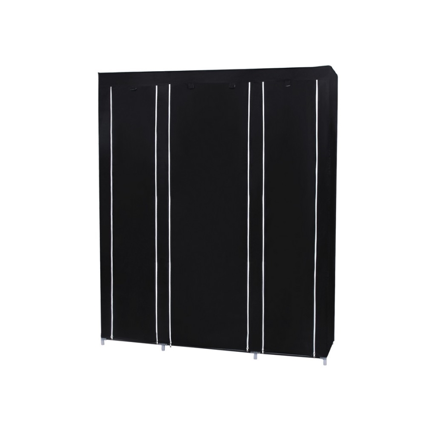 Платнен гардероб за съхранение с рафтове и лост за дрехи MATIS 150x175x45 cm черен