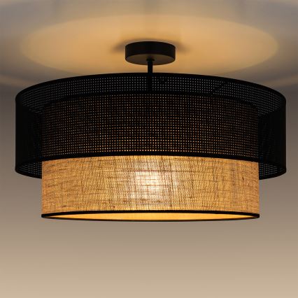 Плътно монтиран таванен полилей BORHO 1xE27/60W/230V Ø 40 см черен/джут