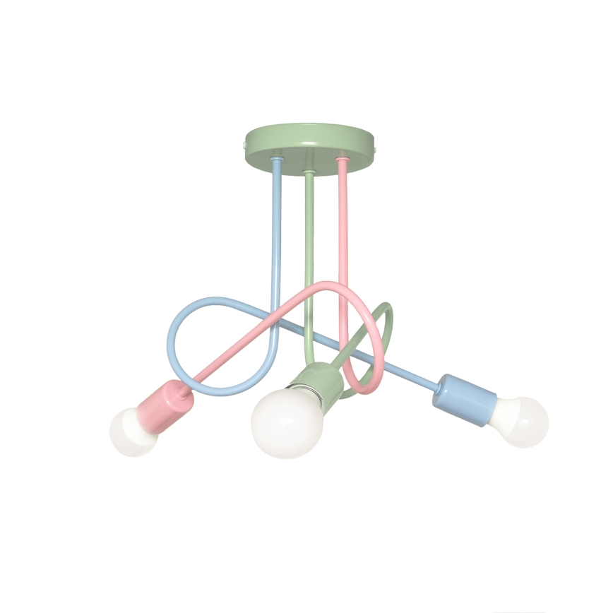 Плътно монтиран таванен полилей OXFORD 3xE27/15W/230V зелен/розов/син