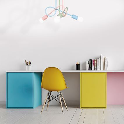 Плътно монтиран таванен полилей OXFORD 3xE27/15W/230V зелен/розов/син