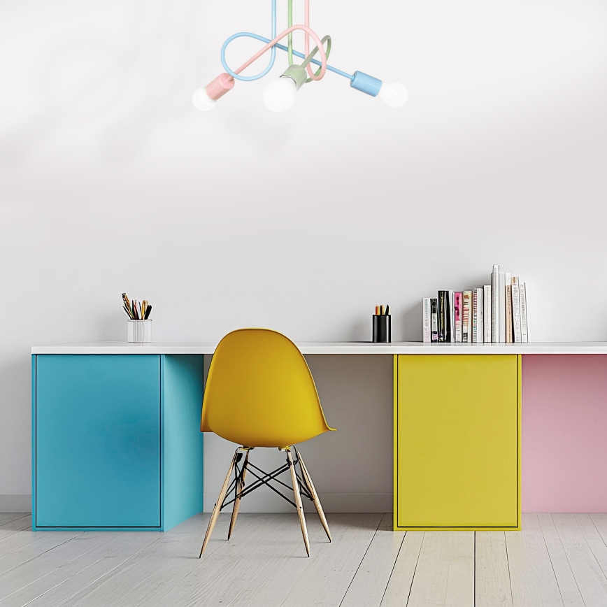 Плътно монтиран таванен полилей OXFORD 3xE27/15W/230V зелен/розов/син