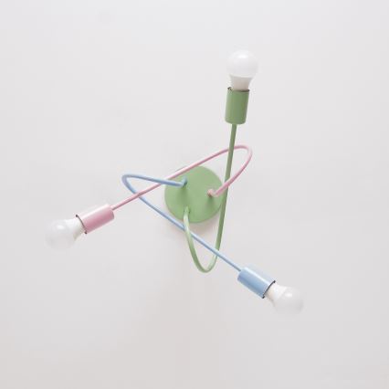 Плътно монтиран таванен полилей OXFORD 3xE27/15W/230V зелен/розов/син