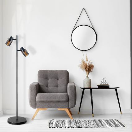 Подова лампа REBECCA 2xE14/8W/230V черна/опушена