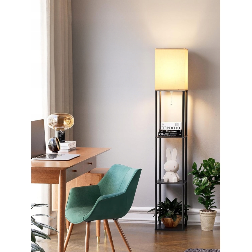 Подова лампа с полици 1xE27/40W/230V черна/бяла