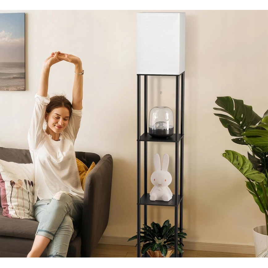 Подова лампа с полици 1xE27/40W/230V черна/бяла