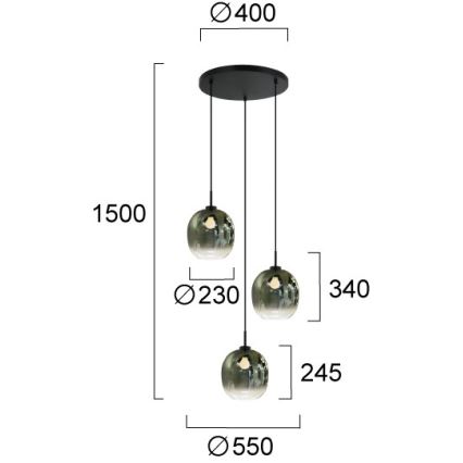 Подвесен полилей MIRROR 3xE27/14W/230V димно зелено