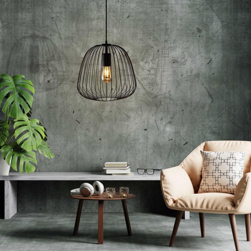 Подвесен полилей OVELLA 1xE27/15W/230V, диаметър 36 cm, черен