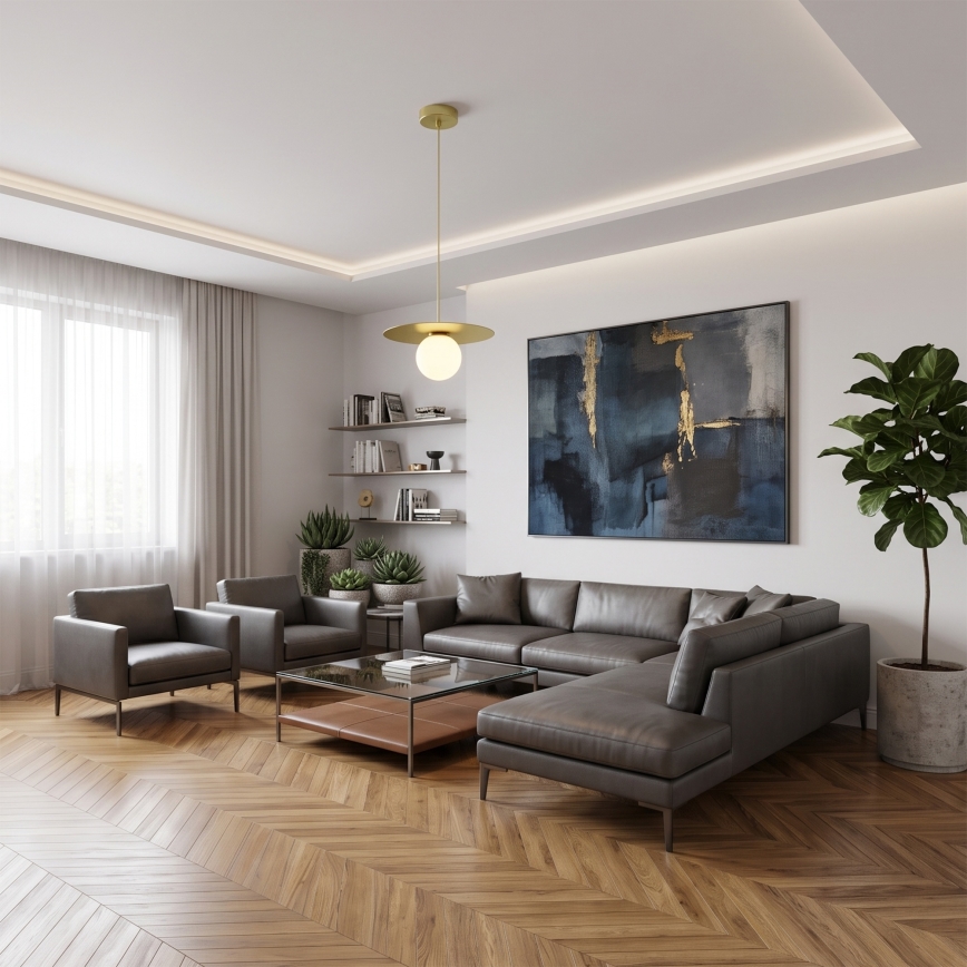 Подвесна лампа на кабел FLAT 1xE27/15W/230V златна
