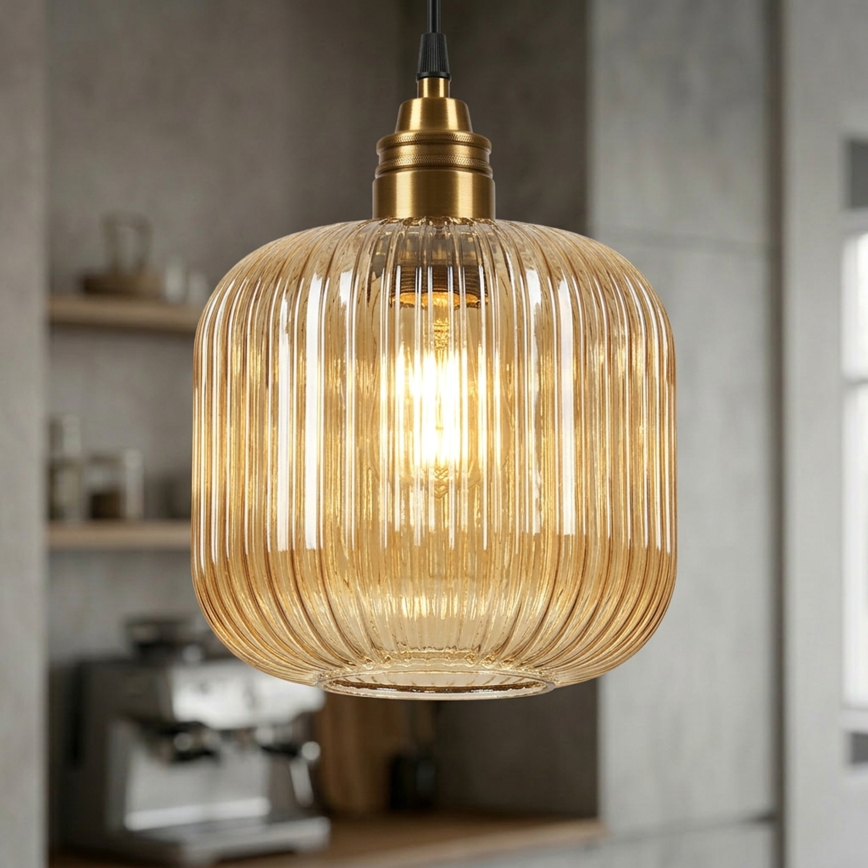 Подвесно осветително тяло на кабел MILOU 1xE27/15W/230V златисто/димно бежово