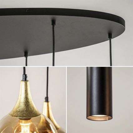 Полилей на кабел CALYPSO 3xGU10/60W/230V + 5xE27/60W черно/златисто