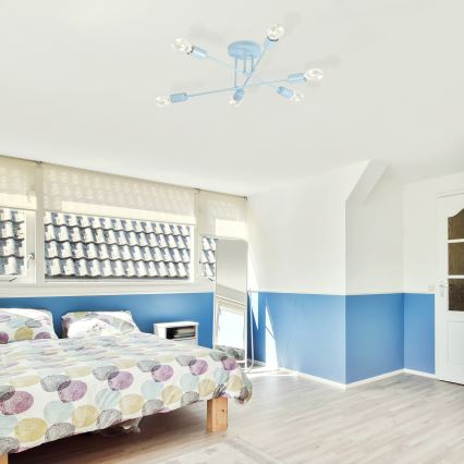 Полилей CAMBRIDGE за директен монтаж на тавана 6xE27/15W/230V, син