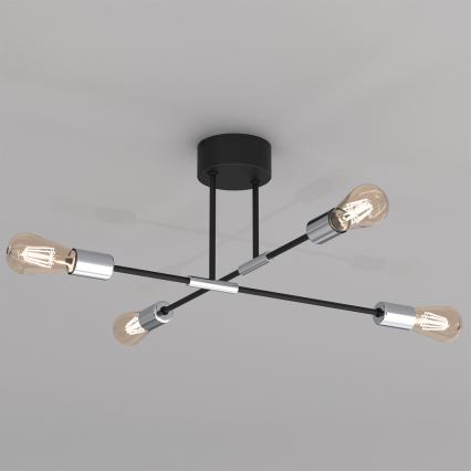 Полилей FLAME 4xE27/60W/230V черен/лъскав хром