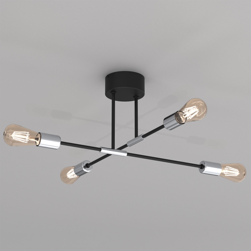 Полилей FLAME 4xE27/60W/230V черен/лъскав хром