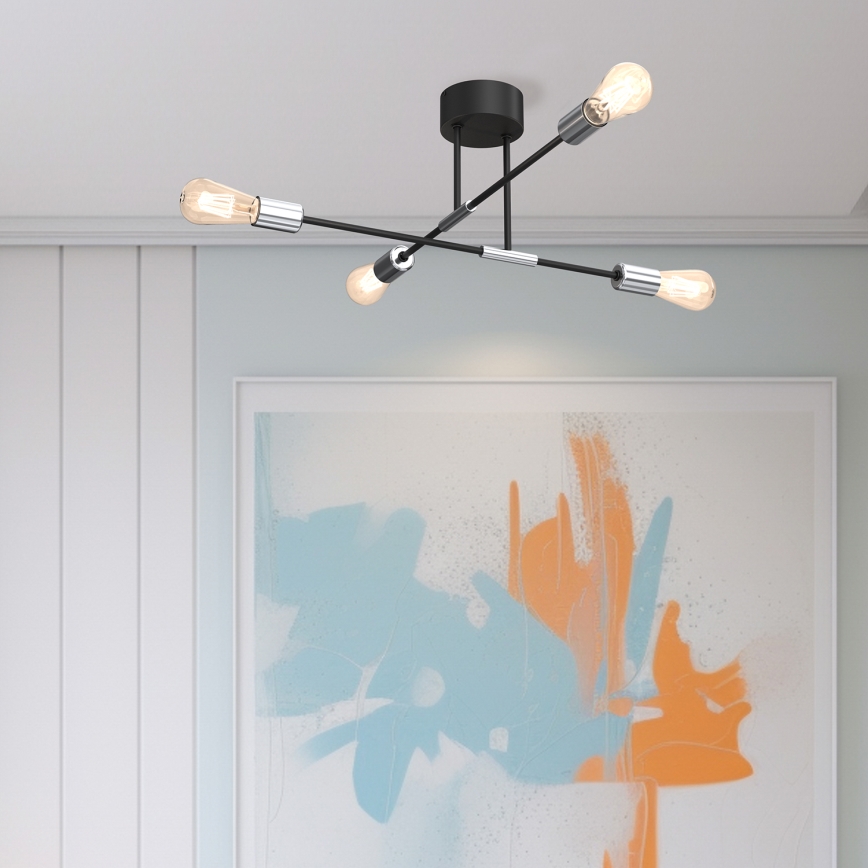 Полилей FLAME 4xE27/60W/230V черен/лъскав хром