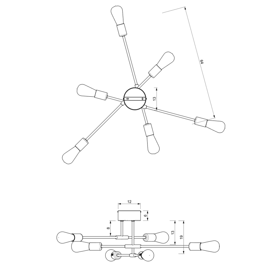 Полилей FLAME 6xE27/60W/230V черен/лъскав хром