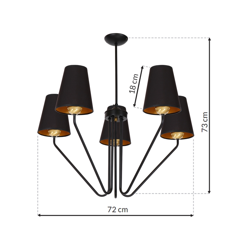 Полилей на пръчка VICTORIA 5xE27/60W/230V черна