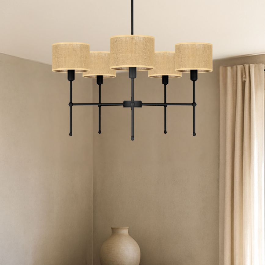 Полилей на тръба MADELA 5xE14/40W/230V джут/черен