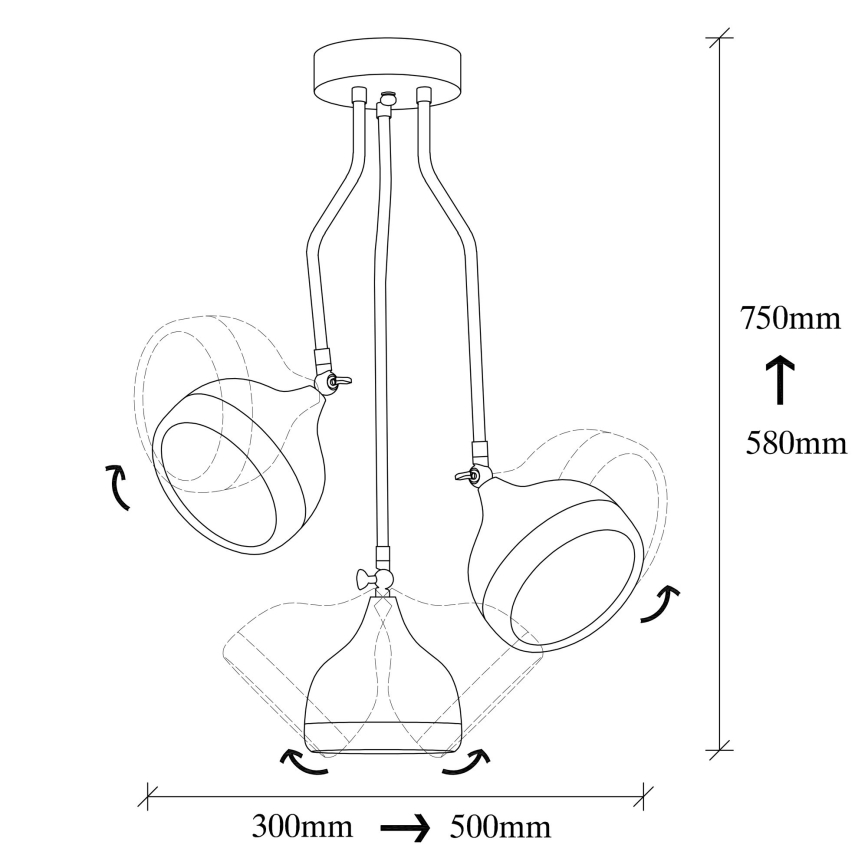 Полилей на тръба YILDO 3xE27/40W/230V черен/меден