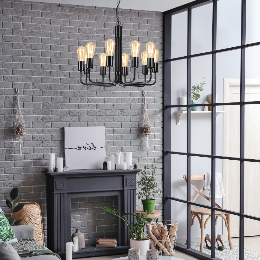 Полилей на верига 10xE27/60W/230V черен