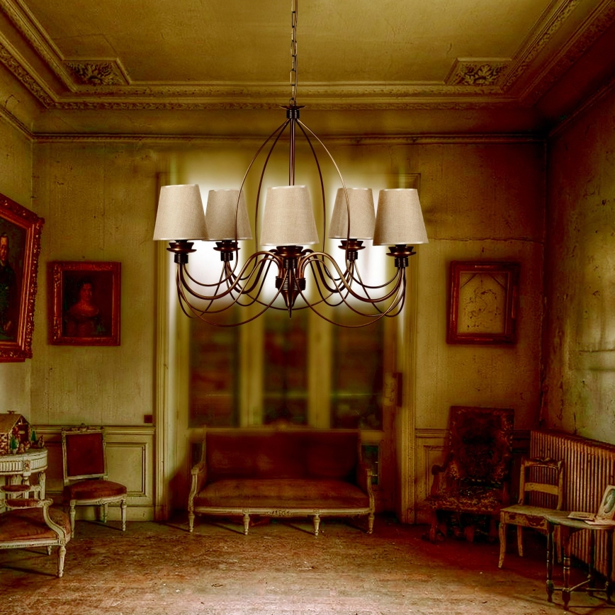 Полилей на верига CLASSIC 6xE14/40W/230V бронзов/бежов