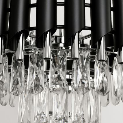 Полилей на верига CRISTAL, 5 x E14/10 W/230 V, диаметър 38 см, черен/матов хром