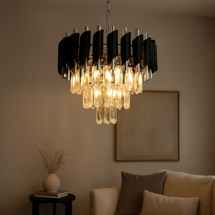 Полилей на верига CRISTAL 5xE14/10W/230V черен/матов хром