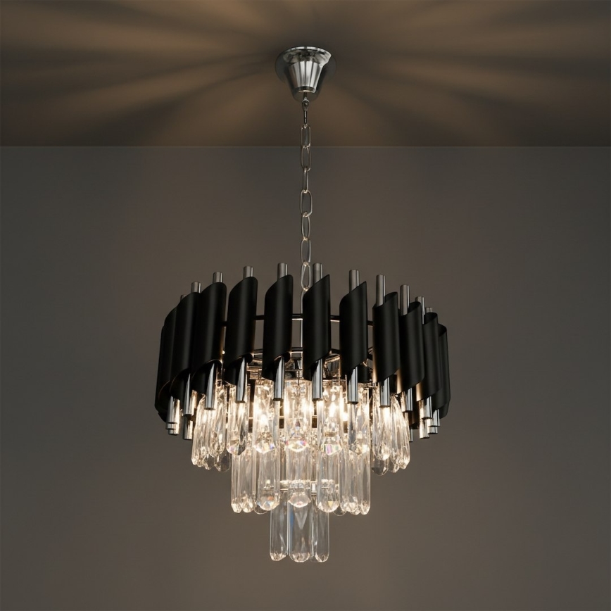 Полилей на верига CRISTAL 5xE14/10W/230V черен/матов хром