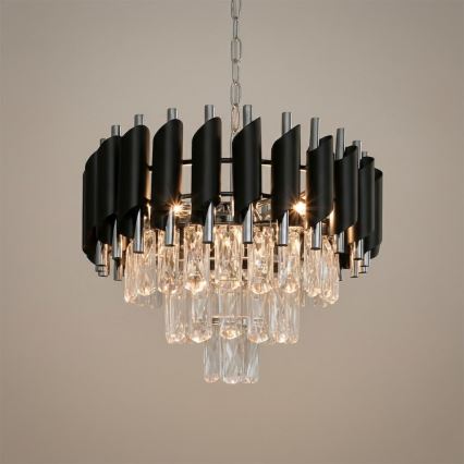 Полилей на верига CRISTAL 5xE14/10W/230V черен/матов хром