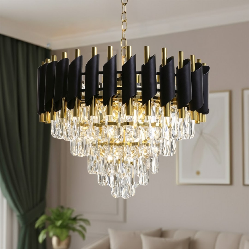Полилей на верига CRISTAL 7xE14/10W/230V черен/златист