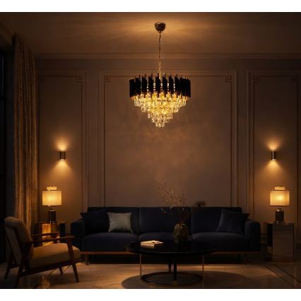 Полилей на верига CRISTAL 7xE14/10W/230V черен/златист